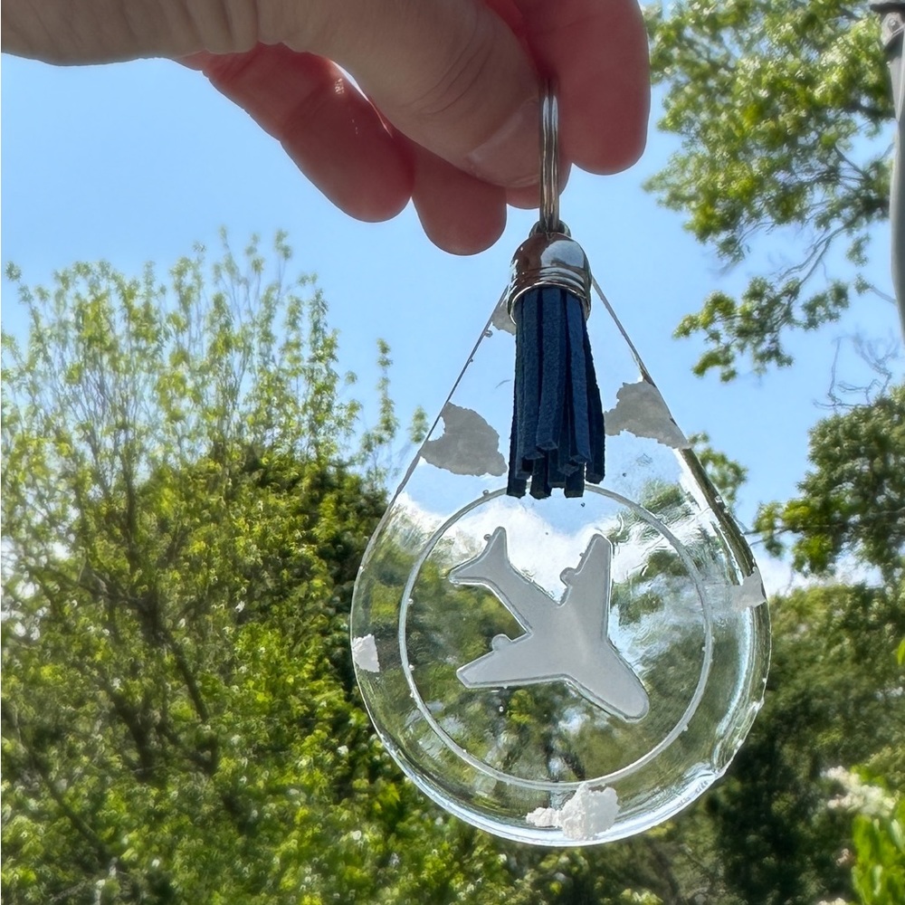 Luggage Tag, Airplane Keychain, Clouds, GLT, Aircraft, Handmade